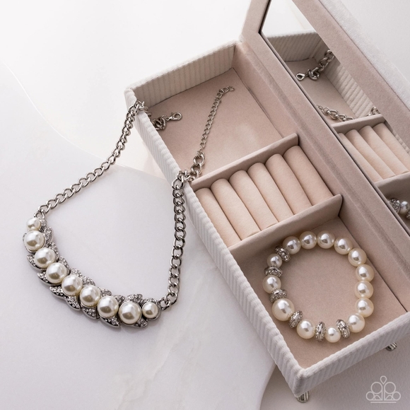 Jewelry - Elegant Silver Pearl Necklace and Bracelet Set